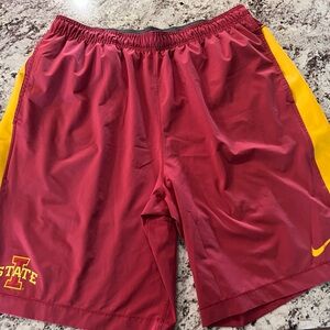 Nike Men's Maroon and Yellow Athletic Shorts